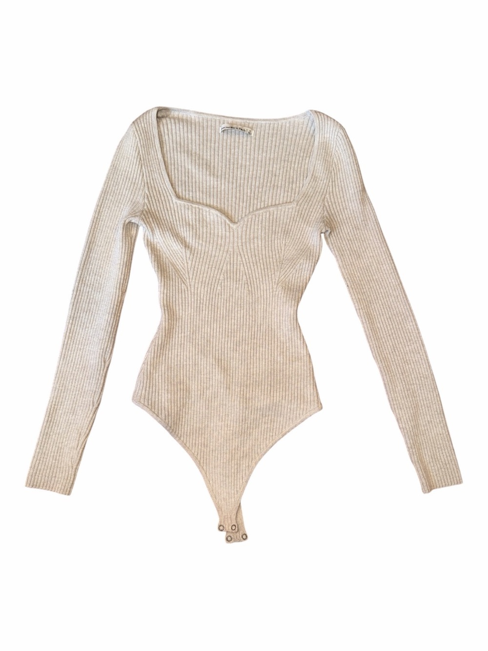 Abercrombie & Fitch Ribbed Long-Sleeve Scoop-Neck Bodysuit in Cream